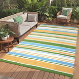Garvee Alfombra Exterior 274 x 366 cm Reversible Moderno Geométrico UV Resistente Impermeable Paja Plástica Antideslizante para Patio y Playa - Amarillo & Azul & Verde & Blanco