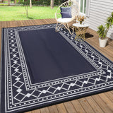 Garvee Alfombra Exterior 8x10 Patio Impermeable Reversible Plegable Estera de Paja Plástica Ligera Resistente a Manchas para Camping y RV - Negro & Azul