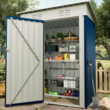 Garvee Cobertizo de Almacenamiento Exterior 152x91 cm con Techo Inclinado y Puerta con Cerradura, Acero Galvanizado, Resistente y Seguro, Ideal para Jardín y Patio, Gris - Azul