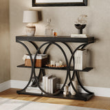 Garvee Mesa Consola Industrial 99 cm con 3 Estantes, Base Metálica Redonda, Madera Negra, Multiusos para Entrada y Sala, Compacta y Moderna - Negro