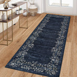Garvee Alfombra Vintage Lavable Con Estampado Floral Antideslizante Para Sala Dormitorio Entrada Pelo Corto - Azul