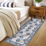 Garvee Alfombra Boho Lavable Antideslizante con Estampado Floral para Sala, Cocina y Dormitorio, 60x230 cm, Azul - Azul