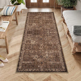 Garvee Alfombra Vintage 80x150cm, Antideslizante, Polipropileno, Lavable a Máquina, Estilo Boho, para Sala, Dormitorio, Comedor y Oficina - Rojo & Marrón