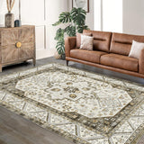 Garvee Alfombra Vintage Boho 200x290cm antideslizante lavable suave pelo corto poliéster TPR salon dormitorio - Gris