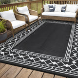 Garvee Alfombra Exterior Reversible Impermeable Plegable 8x10 Paja Plástica para Camping RV Patio Playa Azul - Negro & Blanco