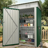 Garvee Cobertizo de Almacenamiento Exterior 152x91 cm Acero Galvanizado Techo Inclinado Puerta con Cerradura Resistente a la Intemperie Compacto Ideal Jardín - Verde