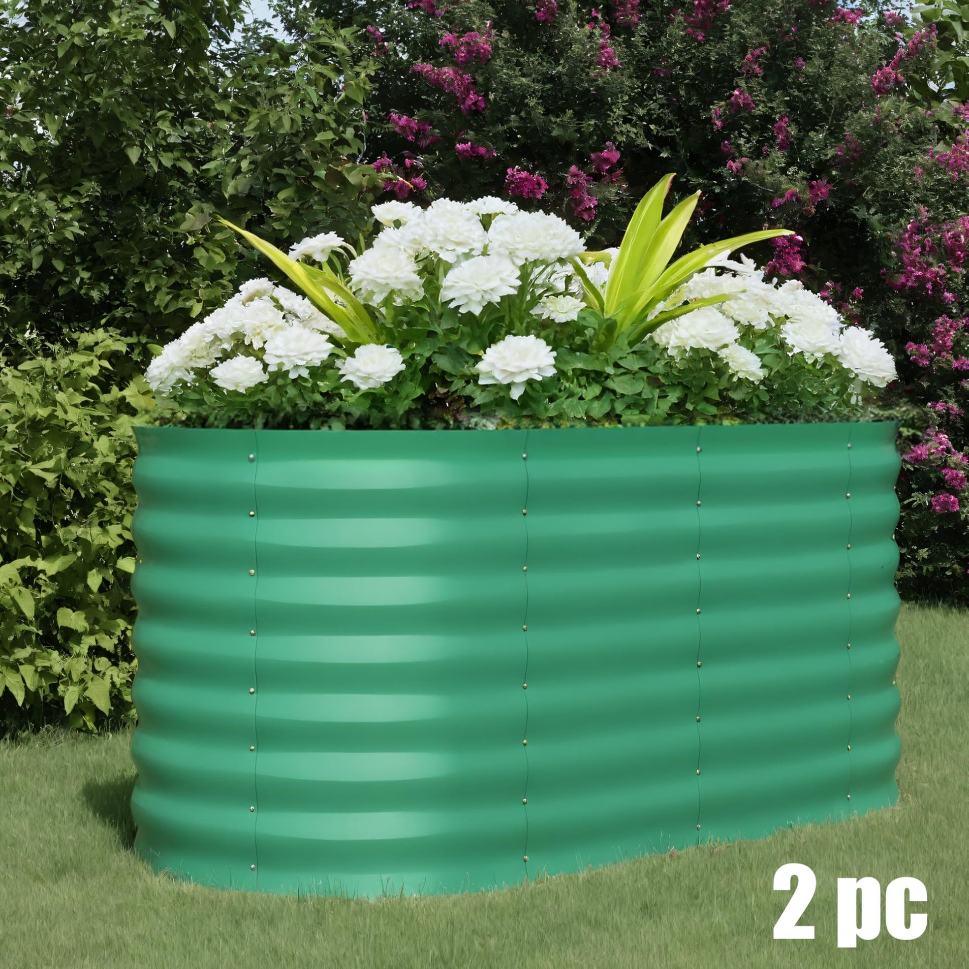 Garvee Jardineras Elevadas 2 Pack 122x61x61 cm Acero Galvanizado Resistente al Óxido Exterior Beige/Verde