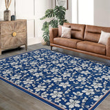 Garvee Alfombra Vintage Floral 200x290cm polipropileno lavable antideslizante salon dormitorio azul - Azul