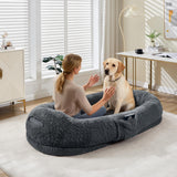 Garvee Cama Humana para Perros Grande 165 × 105 cm con Espuma Viscoelástica, Funda Lavable, Bolsillo Lateral, Asa, Interior y Exterior, Gris - Gris Oscuro