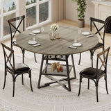 Garvee Mesa de Comedor Redonda para 4-6 Personas con Base Metálica y Estante de Almacenamiento, Madera MDF, Estilo Rústico, Cocina y Comedor, 107×107×77 cm, Negro