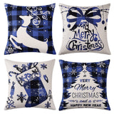 Garvee Kussenhoezen Navidad 4 Pack - Árbol y Reno - Lino Azul 45 cm - Sala y Dormitorio