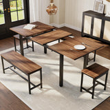 Garvee Conjunto De Comedor Extensible 5 Piezas Para 4-8 Personas, Mesa De Cocina Moderna Con Bancos Y Taburetes, MDF Y Metal, Espresso
