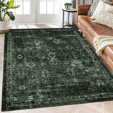Garvee Alfombra Boho Vintage de Sala Grande, Pelo Corto, Lavable y Anti-Rutsch, Polipropileno, Diseño Retro, 200x290cm, para Sala, Dormitorio y Comedor - Verde Oscuro