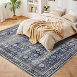 Garvee Alfombra Vintage Oriental Lavable - Suave Antideslizante Poliéster - Salón Dormitorio Cocina - Resistente a Manchas - Azul