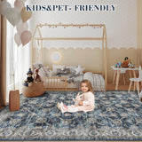 Garvee Alfombra Vintage 80x150cm Lavable Antideslizante Suave Resistente Poliéster Floral Para Salón Y Pasillo - Azul