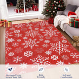 Garvee Tappeto Natalizio Interni Fiocco di Neve Morbido Antiscivolo Poliestere Lavabile Elegante per Bagno e Cucina - Rojo