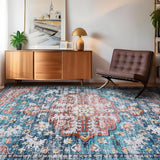 Garvee Alfombra con patrón floral vintage simétrico, resistente a manchas, lavable a máquina, 160x230cm, para salón y dormitorio - Azul
