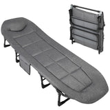 Garvee Cama Plegable Portátil 201 cm con Cojín y Almohada, Estructura Acero, Soporta 227 kg, Camping y Playa, Ligera, Bolsillo Grande - Gris