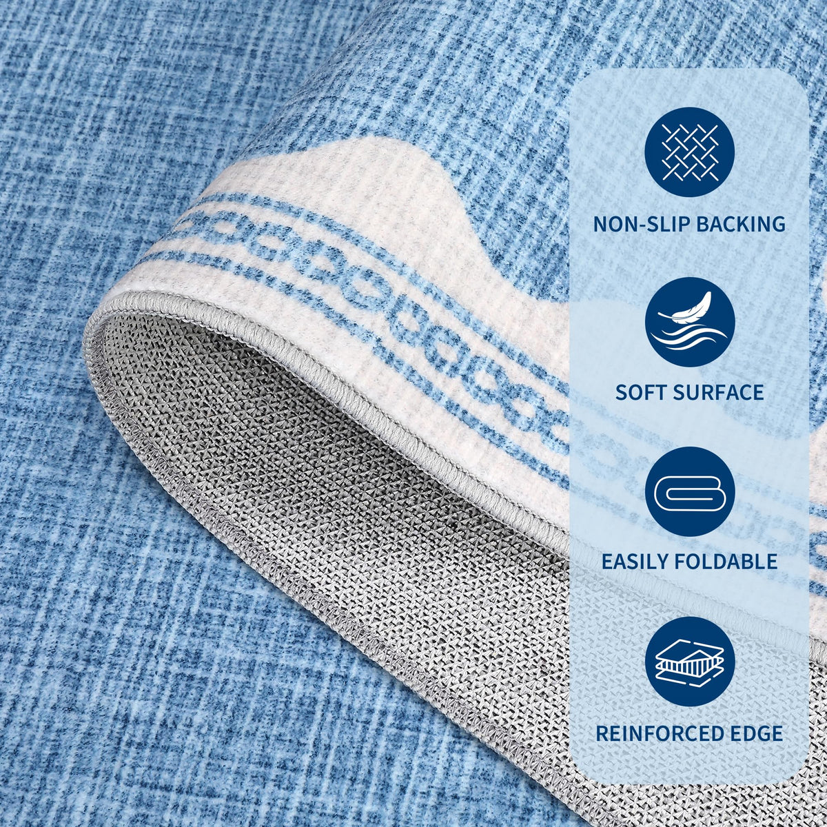 Garvee Alfombra Auxiliar Dora Azul para Dormitorio y Salón, Lavable y Antideslizante con Terciopelo Perlado, Base TPR Plegable, 80 × 150 cm