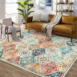 Garvee Alfombra Area 152 x 213 cm Moroccan Trellis Lavable Antideslizante Resistente a Manchas Poliéster Diseño Vintage Medallón para Sala y Dormitorio - Naranja
