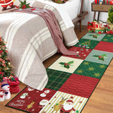 Garvee Alfombra Navidad antideslizante lavable 60x180cm cocina lavandería poliéster suave diseño reno Papá Noel 100% poliéster 200gsm peso terciario 980gsm total felpa toalla TPR base lavable plegable - Rojo & Verde