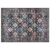 Garvee Alfombra con Estampado Floral Vintage, Base Antideslizante, negro con colores 160x230cm, para interiores, cocina, dormitorio, lavandería, pelo corto, lavable - Color Negro