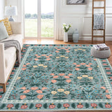Garvee Alfombra de Interior Boho Floral Negro Vintage 120x170cm Antideslizante Fibra Sintética Suave Bajo Pelo Lavable para Sala y Cuarto Infantil - Verde