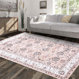 Garvee Alfombra Pasillera Persa Lavable con Base Antideslizante, Chenille 100% Poliéster de Pelo Bajo, 1150 g/m², 80 × 150 cm, Tono Rosa - Rosa