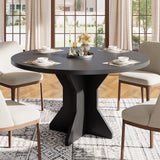 Garvee mesa de comedor redonda 119.4cm para 4-6 personas, base pedestal robusta, MDF, minimalista, multifuncional, fácil montaje, cocina y salón, Blanco - Negro