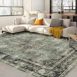 Garvee Alfombra Vintage Lavable 200x290cm Suave Antideslizante TPR Retro Tribal Verde Antiguo Para Salón Y Dormitorio - Verde Oscuro