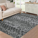 Garvee Alfombra Boho Lavable 200x290cm para Sala, Moderna, Plegable, Suave, de Pelo Bajo, Resistente a Manchas - Tono Negro