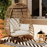 Garvee Silla Egg Giratoria 360° Oversize, Estructura Acero, Base Metálica, PE Rattan Impermeable, Cojines Ajustables, para Interior y Exterior, 96 × 76 × 145 cm, Color Natural - Beige