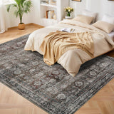 Garvee Teppich Vintage Lavable Flachflor Suave Antideslizante para Salón, Dormitorio y Cocina, Poliéster Duradero, Floral Oriental, Uso Interior - Marrón