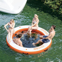 Garvee Hamaca Inflable de Agua 305cm/244cm Plataforma Flotante con Malla PVC Marino Resistente Anclaje Seguro para Piscina y Lago Multicolor
