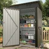 Garvee Cobertizo de Almacenamiento Exterior de Acero Galvanizado 152x91 cm con Techo Inclinado y Puerta con Cerradura para Jardín y Herramientas, Resistente y Seguro, Gris - Marrón
