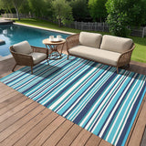 Garvee Alfombra Exterior 274 x 549 cm Rayas Geométricas Reversible, Resistente UV, Impermeable, Paja Plástica, Antideslizante con Estacas, Portátil para Camping Playa - Azul & Blanco