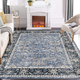 Garvee Alfombra Vintage 200x290cm Azul Negro Poliéster 1200gsm Lavable Antideslizante Bohemio - Azul negro