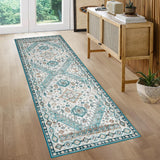 Garvee Tappeto Runner Vintage Antiscivolo Lavabile Pelo Corto Poliestere Per Pasillos Salones - Verde Oscuro