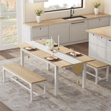 Garvee Mesa de Comedor Extensible con Estructura Metálica para Familias en Apartamentos o Cocinas 160cm Natural y Blanco - Madera Natural