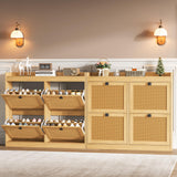 Garvee Gabinete Para Zapatos Con 4 Cajones Abatibles, Capacidad Grande, Estantes Ajustables, MDF Y Puertas De Ratán, Entrada Y Pasillo, Roble, 4 Cajones