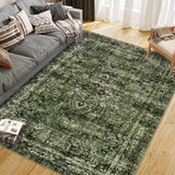 Garvee Alfombra área Pelo Corto Boho Vintage 240x340cm verde antideslizante lavable poliéster salon dormitorio - Verde