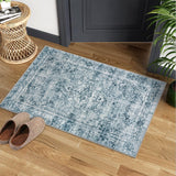 Garvee Alfombra área Pelo Corto Boho Vintage Moderna 80x150cm verde antideslizante lavable poliéster salon dormitorio - Azul