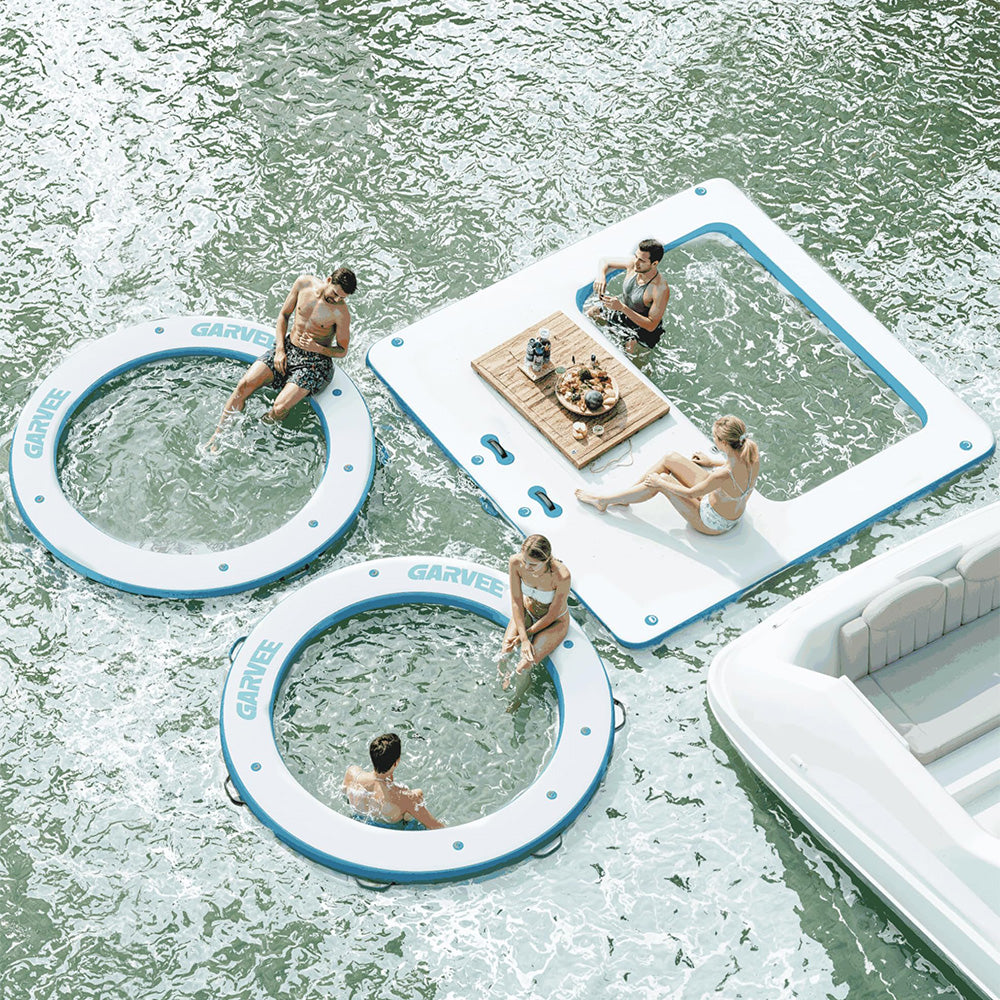 Garvee Hamaca Inflable de Agua 305cm/244cm Plataforma Flotante con Malla PVC Marino Resistente Anclaje Seguro para Piscina y Lago Multicolor