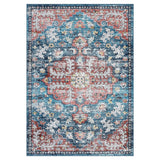 Garvee Alfombra con patrón floral vintage simétrico, 120x170cm, resistente a manchas, lavable a máquina, bordes reforzados - Azul