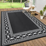 Garvee Alfombra Exterior 5x8 Antideslizante Lavable Polipropileno Durable Para Patio Jardín Playa Camping Plegable Moderna Colorida - Negro & Blanco
