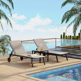 Garvee Sillas De Lounge Exterior Con Ruedas Y Respaldo Ajustable, Tela Textilene Con Espuma, Juego De 3 Piezas Para Patio Y Piscina, Estructura Metálica, Negro - Caqui