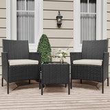 Garvee Set De Muebles De Patio 3 Piezas Rattan Exterior Con 2 Sillas Acolchadas Y Mesa Café, Negro Y Beige, Ideal Para Jardín Y Porche - Negro y Beige