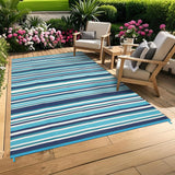 Garvee Alfombra Exterior 244 x 305 cm Reversible UV-Resistente Plástico Antideslizante Para Patio Playa RV Colorido - Azul & Blanco
