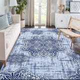 Garvee Alfombra Lavable De Lana Artificial Antideslizante Floral Oriental 200x290 cm Azul Para Salón Y Dormitorio