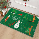 Garvee Alfombra navideña antideslizante para exteriores, imitación de cáñamo, 40x60cm color verde, decoración festiva con muñeco de nieve y árbol